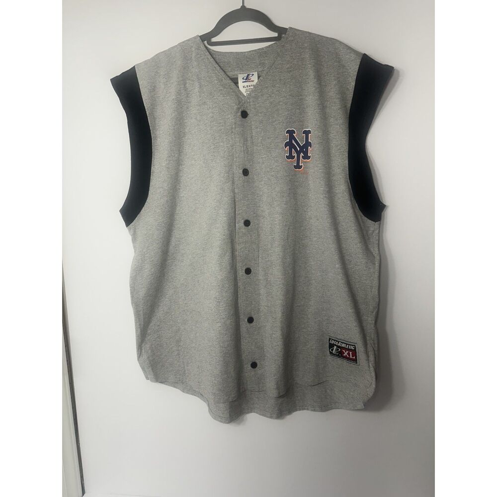 Logo Athletic New York Mets Sleeveless Button Front Jersey Shirt Gray Men’s XL